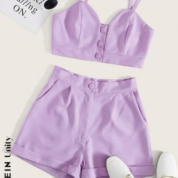 SHEIN Unity Covered Button Cami Top With Shorts Set Purple S - Picture 1 of 7